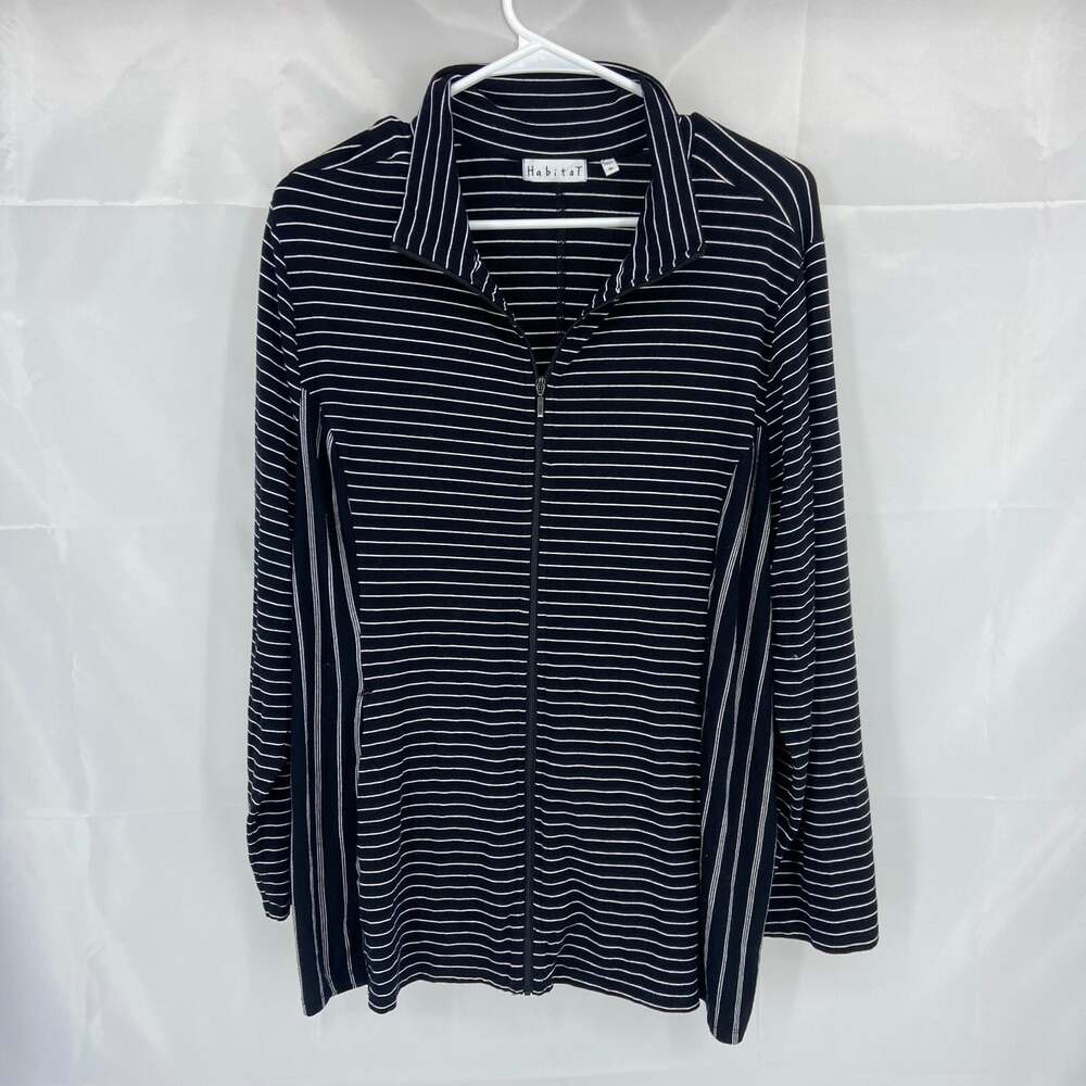 Habitat Women XL Full Zip Jacket Black White Striped Long Sleeve Stretch Knit